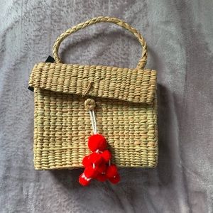 Tweed Bag with Red Ball Accents